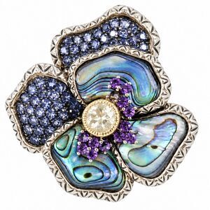 Barbara Bixby Sterling Silver 18K Gold Abalone Floral Pansy Ring Size 7.75 925